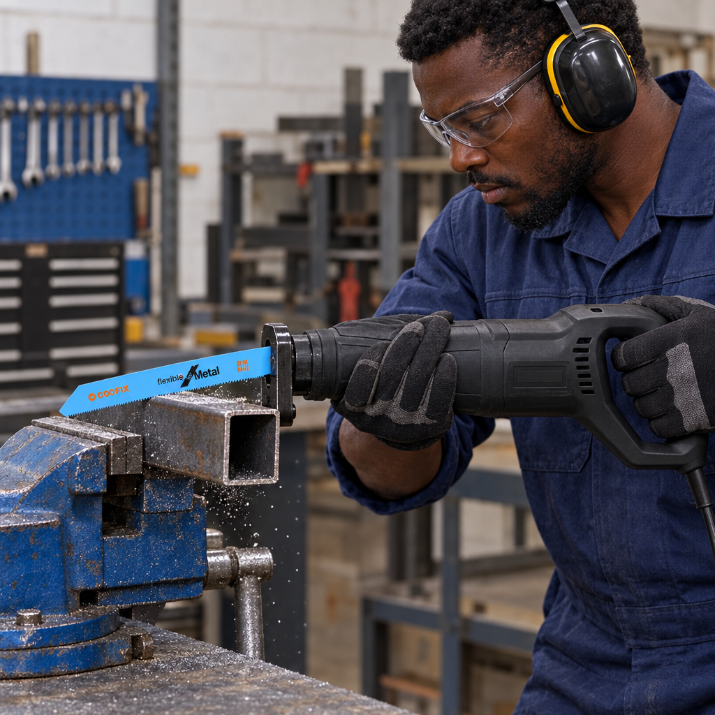 Black technician using the Coofix metal-cutting blade