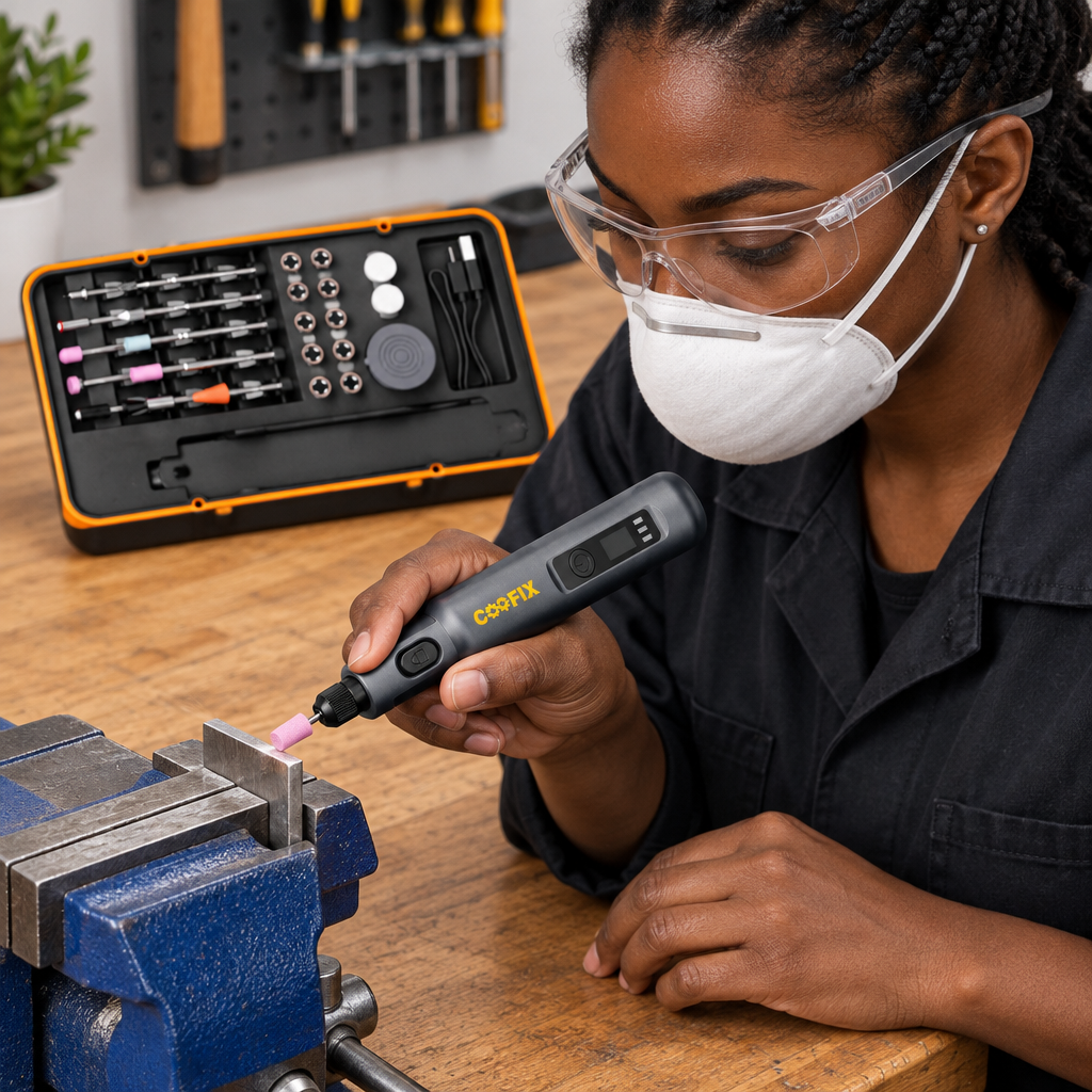 Black technician using the Coofix mini rotary tool