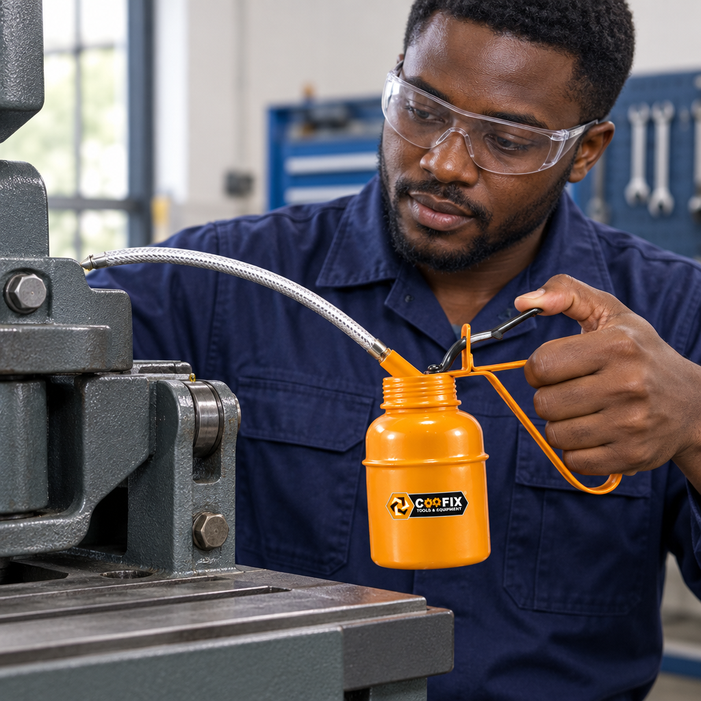 Black technician using the Coofix oil can