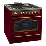 Bordeaux red Kaiser Empire range cooker on white