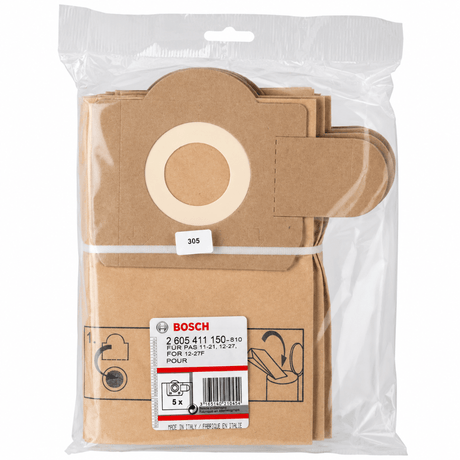 Bosch Cleaning Equipment Accessories Bosch 5 Pieces Paper Filter Bag for Dust Extractors & Vacuum Cleaners - 2605411150