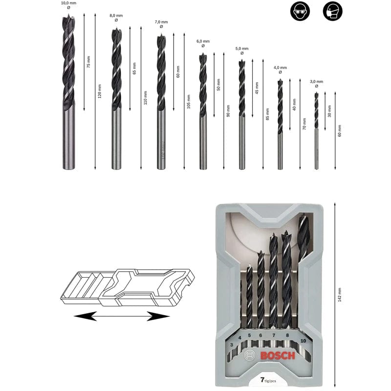 Bosch Router Bits Bosch 7 Pieces Brad Point Wood Drill Bit Set  - 2607017034