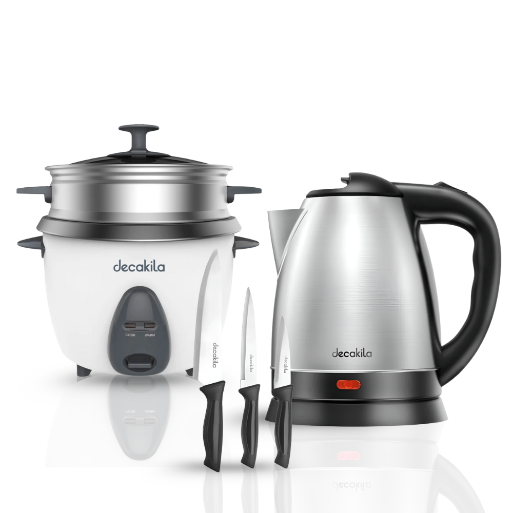 Kitchen Comfort Combo Set -  Electric Kettle, Rice Cooker, 3 Kitchen Knives