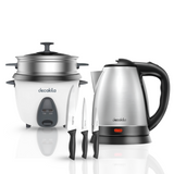 Kitchen Comfort Combo Set -  Electric Kettle, Rice Cooker, 3 Kitchen Knives