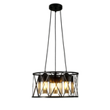 Black Caged Metal Amber Cylinder Glass Chandelier Ceiling Light