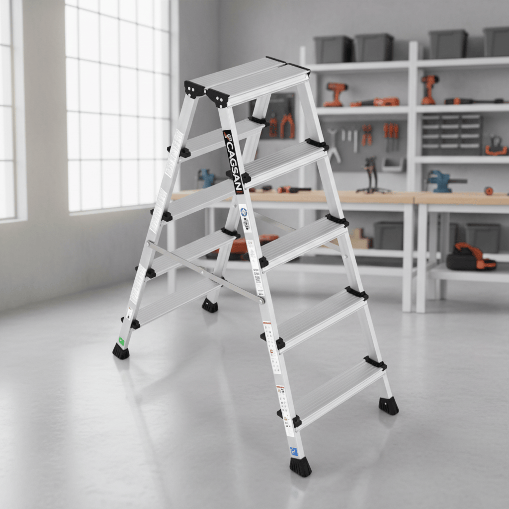 Cagsan Ladder & Access Equipment Cagsan Double-Sided Aluminium Step Ladder with 80mm Anti-Slip Treads | Olimpos Series