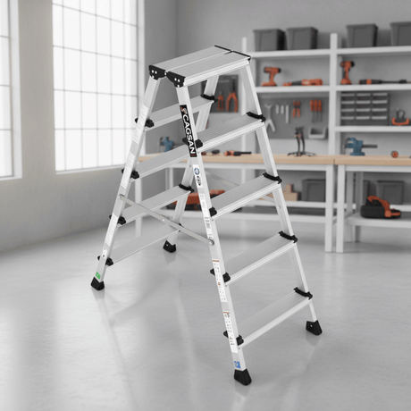Cagsan Ladder & Access Equipment Cagsan Double-Sided Aluminium Step Ladder with 80mm Anti-Slip Treads | Olimpos Series