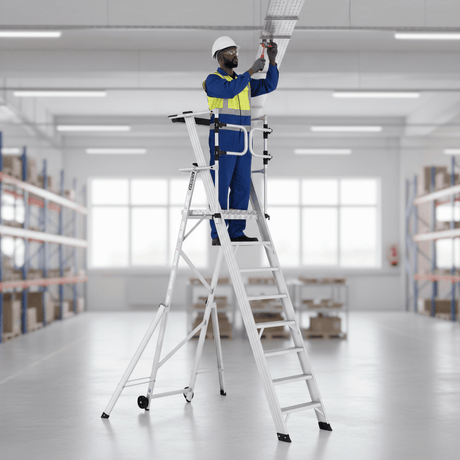 Cagsan Ladder & Access Equipment Cagsan Folding Aluminium Platform Ladder with Guardrails & Wheels | Key-Pro Series