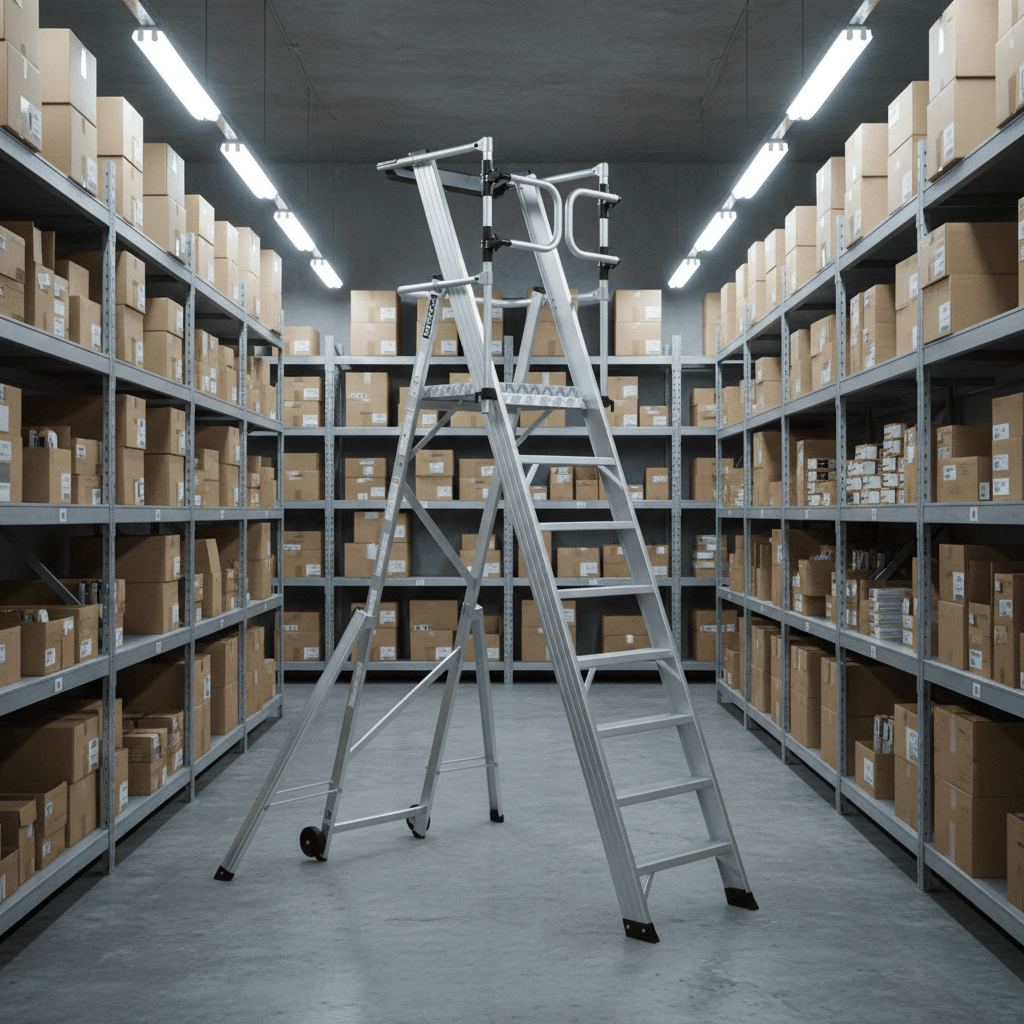 Cagsan Ladder & Access Equipment Cagsan Folding Aluminium Platform Ladder with Guardrails & Wheels | Key-Pro Series