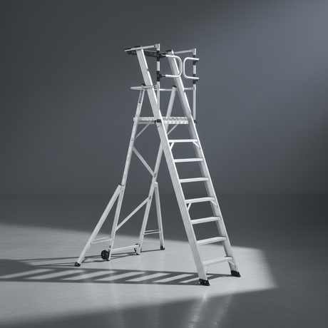 Cagsan Ladder & Access Equipment Cagsan Folding Aluminium Platform Ladder with Guardrails & Wheels | Key-Pro Series
