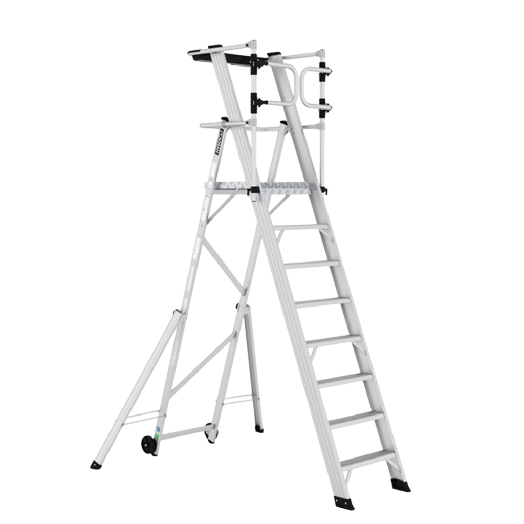 Cagsan Ladder & Access Equipment Cagsan Folding Aluminium Platform Ladder with Guardrails & Wheels | Key-Pro Series