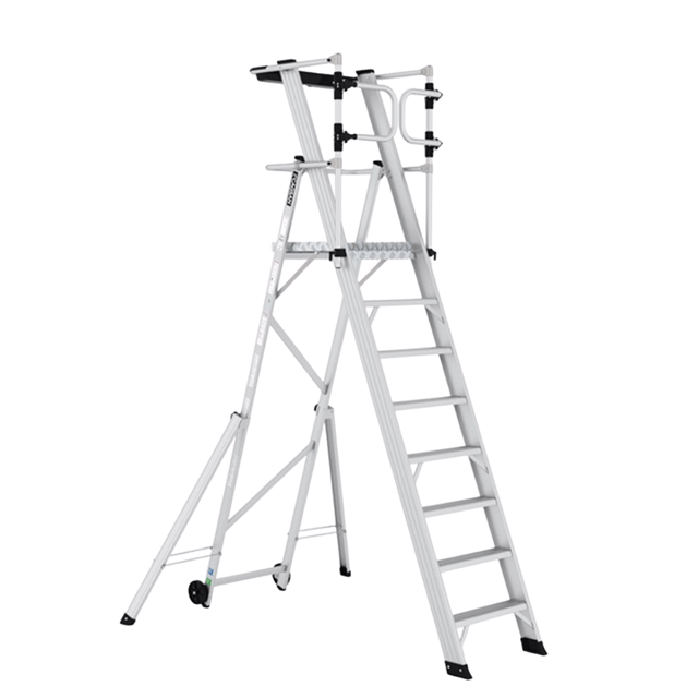 Cagsan Ladder & Access Equipment Cagsan Folding Aluminium Platform Ladder with Guardrails & Wheels | Key-Pro Series