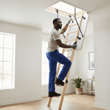 Cagsan Ladder & Access Equipment Cagsan Legna 11-Step Folding Wooden Loft Ladder with 70 × 110cm Frame & 2.8m Reach - CM-CM01-70X110B