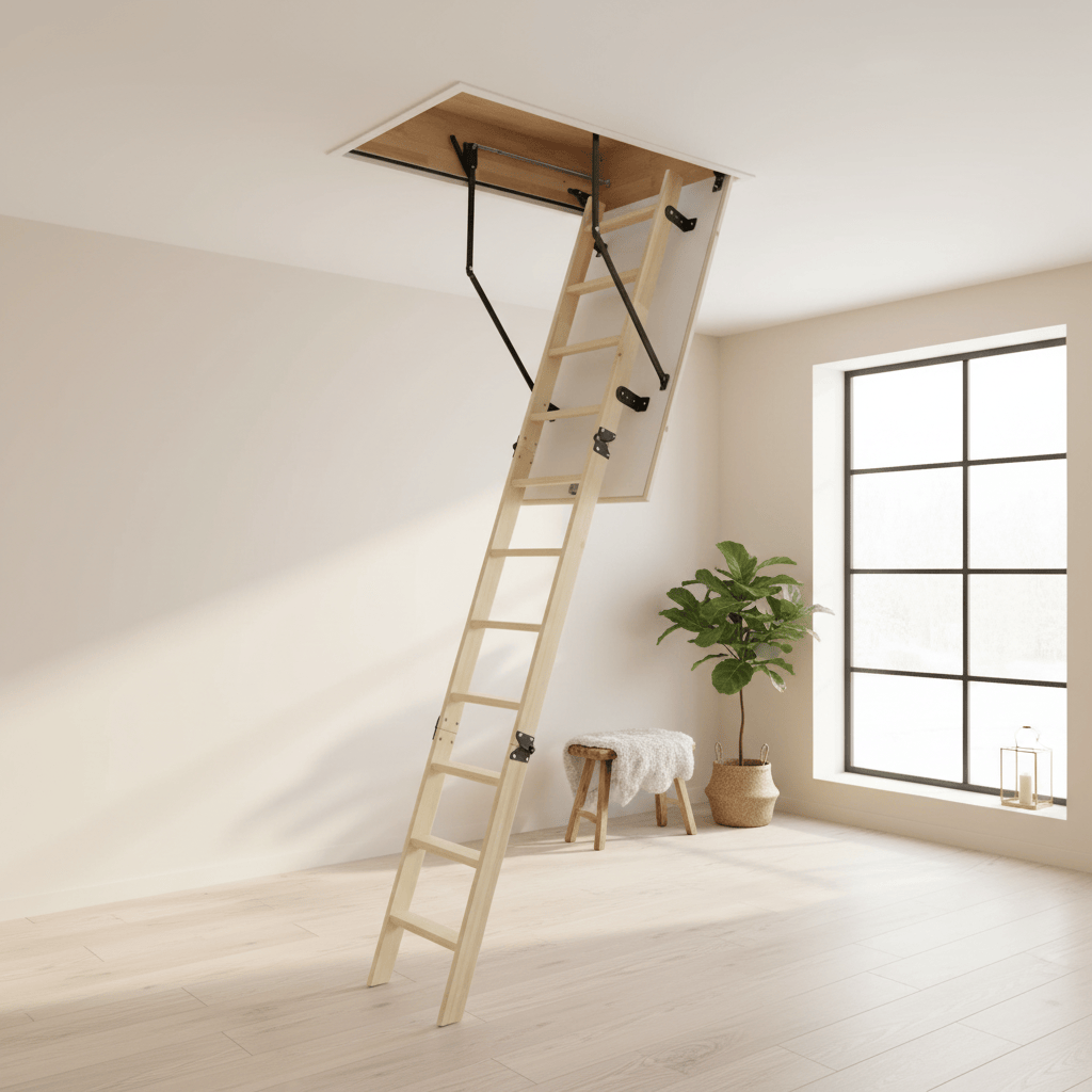 Cagsan Ladder & Access Equipment Cagsan Legna 11-Step Folding Wooden Loft Ladder with 70 × 110cm Frame & 2.8m Reach - CM-CM01-70X110B