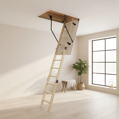 Cagsan Ladder & Access Equipment Cagsan Legna 11-Step Folding Wooden Loft Ladder with 70 × 110cm Frame & 2.8m Reach - CM-CM01-70X110B