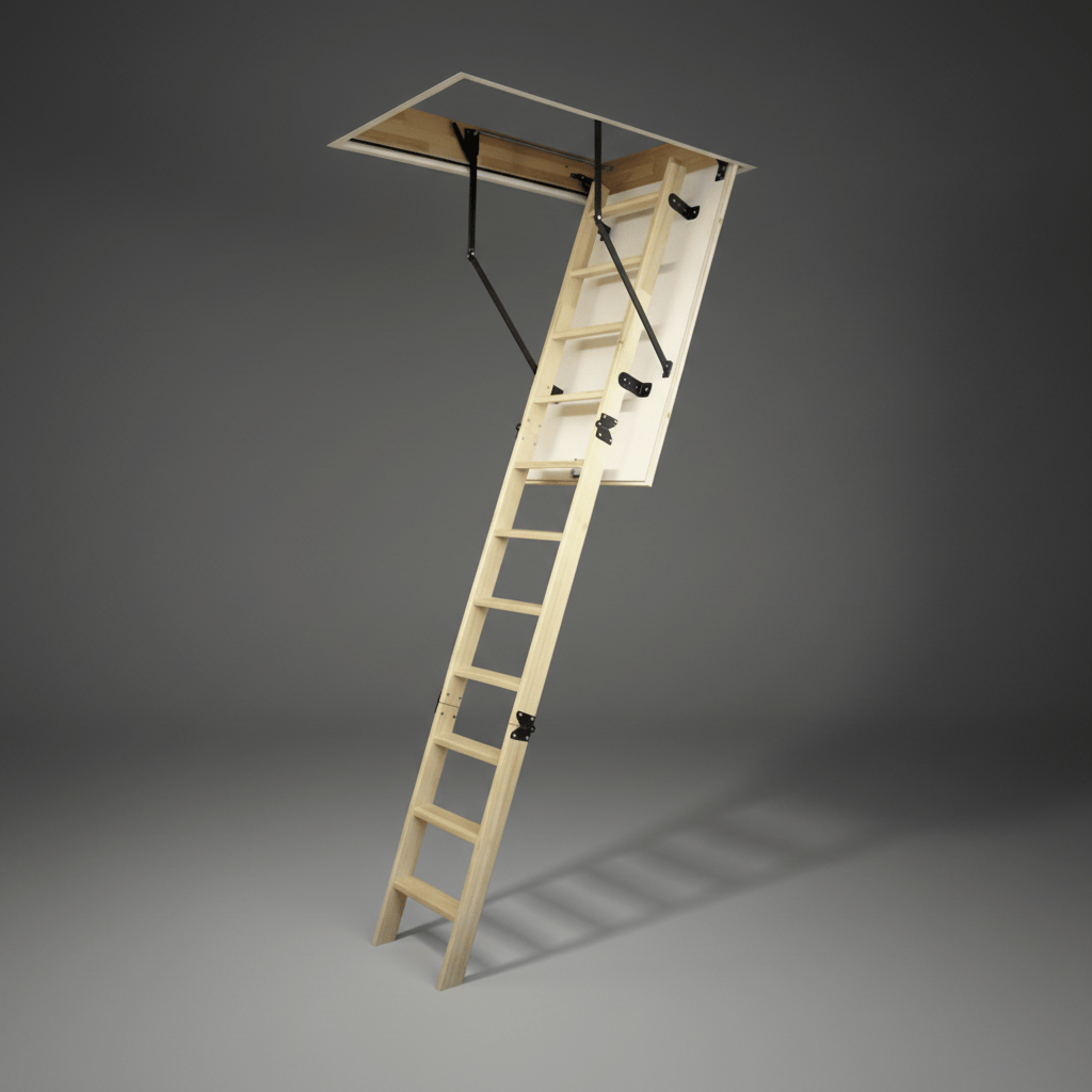 Cagsan Ladder & Access Equipment Cagsan Legna 11-Step Folding Wooden Loft Ladder with 70 × 110cm Frame & 2.8m Reach - CM-CM01-70X110B
