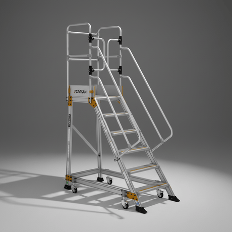 Cagsan Ladder & Access Equipment Cagsan Mobile Aluminium Platform Ladder with Spring-Loaded Wheels | Springo Series
