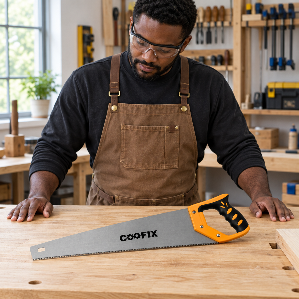 Carpenter assessing the Coofix 7 TPI hand saw