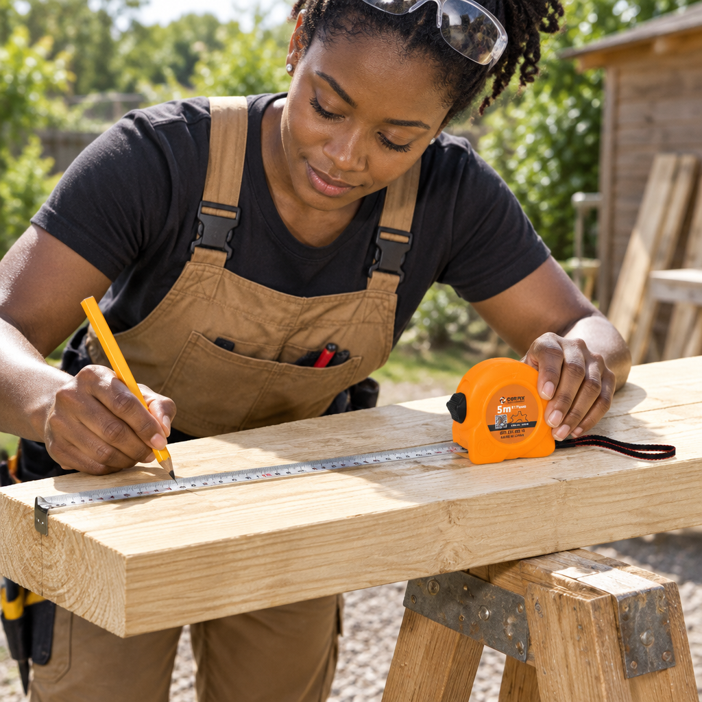 Carpenter using the all-orange Coofix tape measure