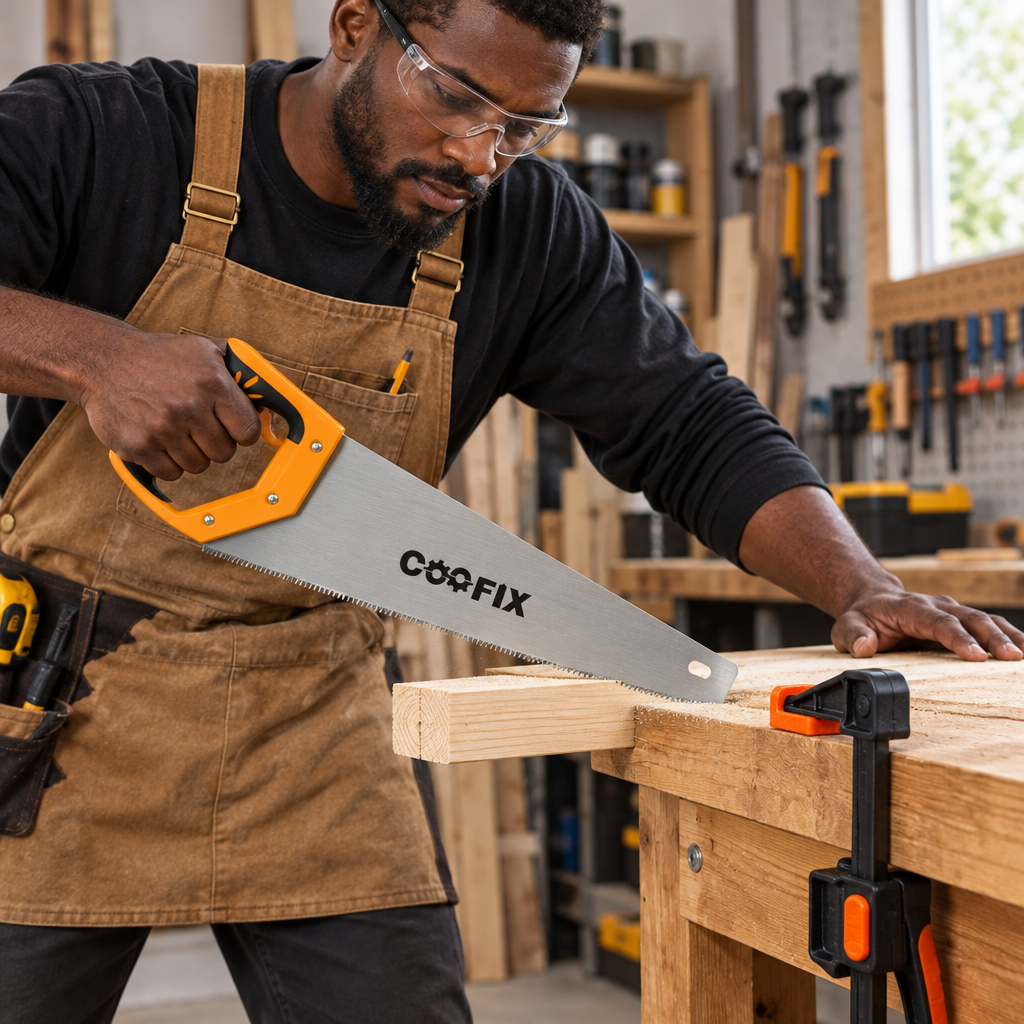 Carpenter using the Coofix 7 TPI hand saw