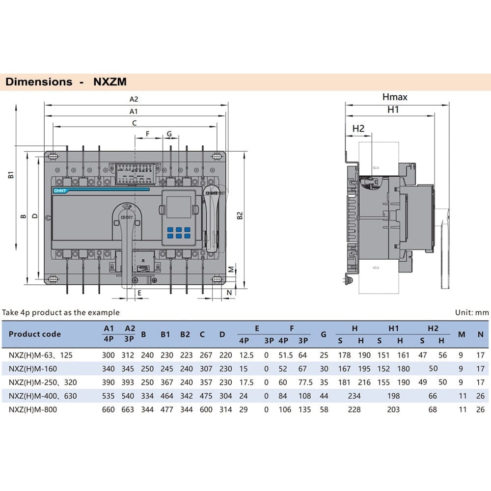 Chint Load Centers & Circuit Protection Chint 125A Automatic Transfer Switch - NXZM-125S/4B