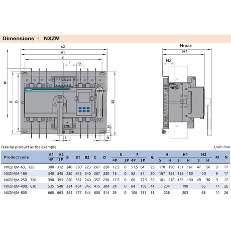 Chint Load Centers & Circuit Protection Chint 125A Automatic Transfer Switch - NXZM-125S/4B