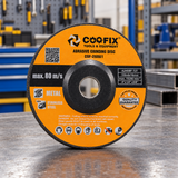 Coofix abrasive grinding disc on a workbench