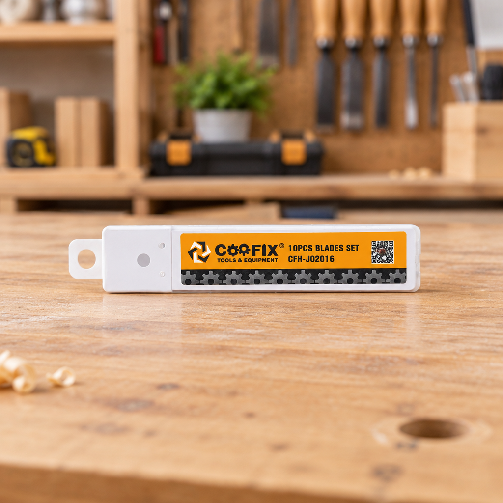 Coofix blade set on a workbench