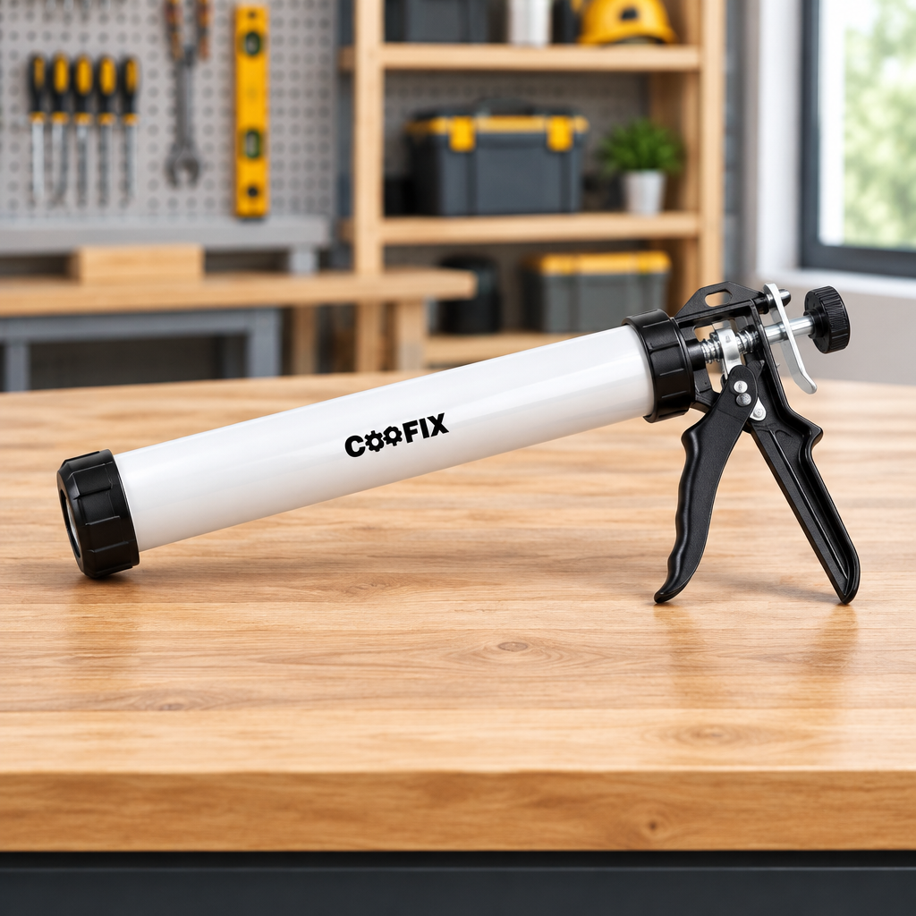 Coofix caulking gun on a workshop table