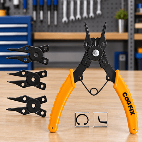 Coofix circlip pliers kit on a workshop table
