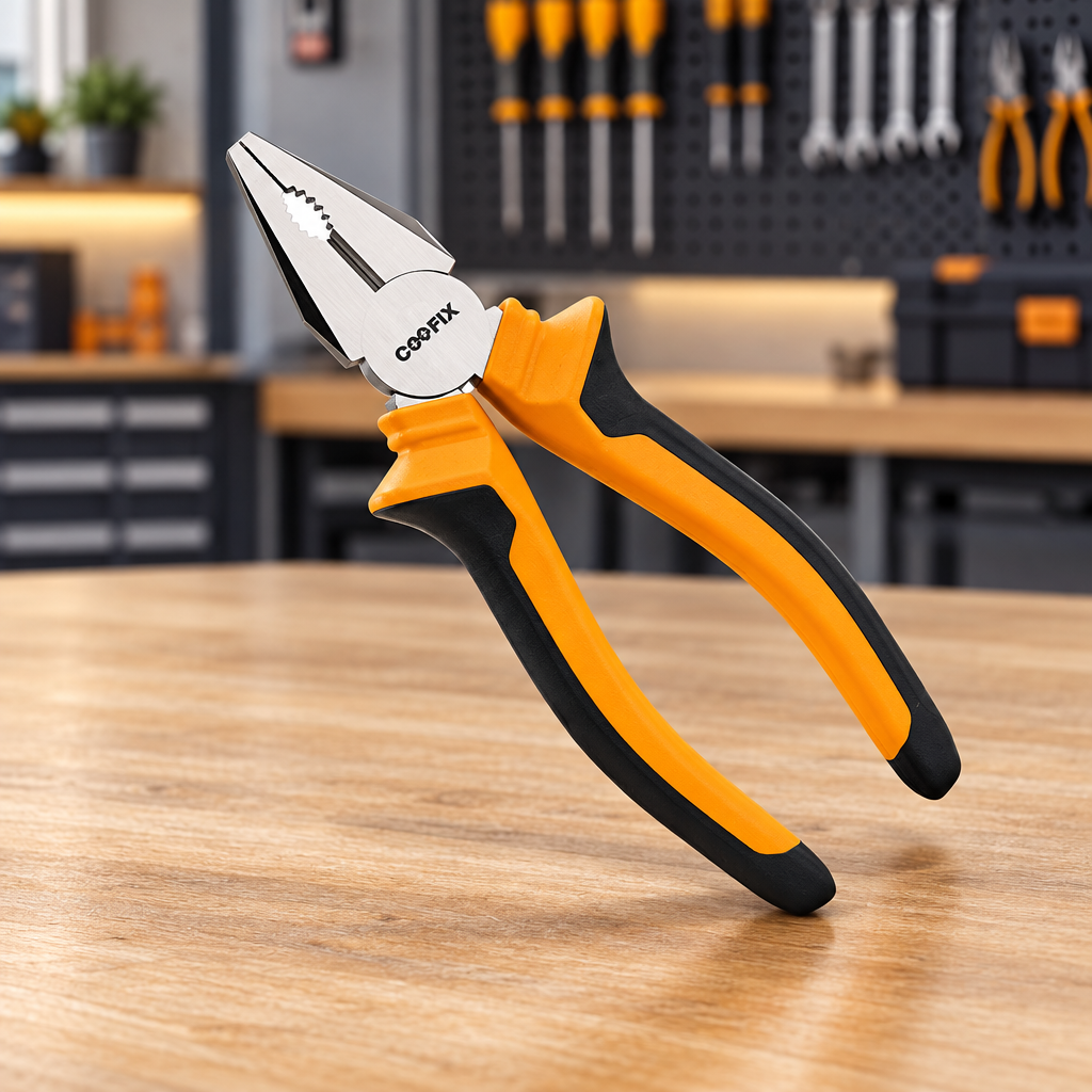 Coofix combination pliers on a workshop table