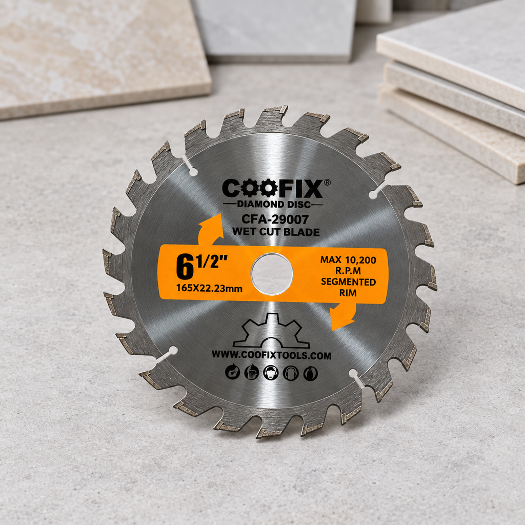 Coofix diamond cutting disc on a workbench