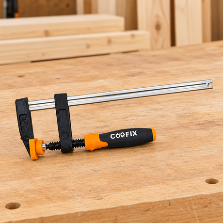 Coofix F clamp on a workbench