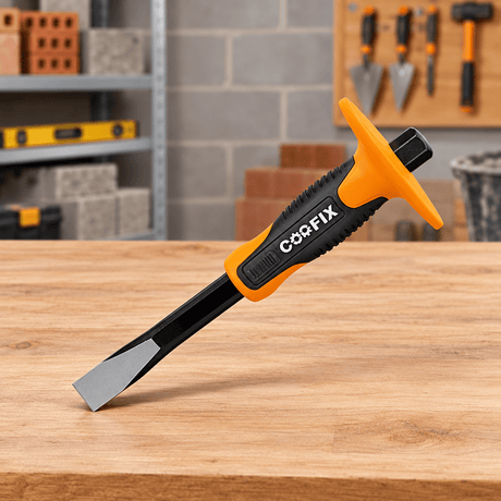 Coofix flat cold chisel on a workshop table