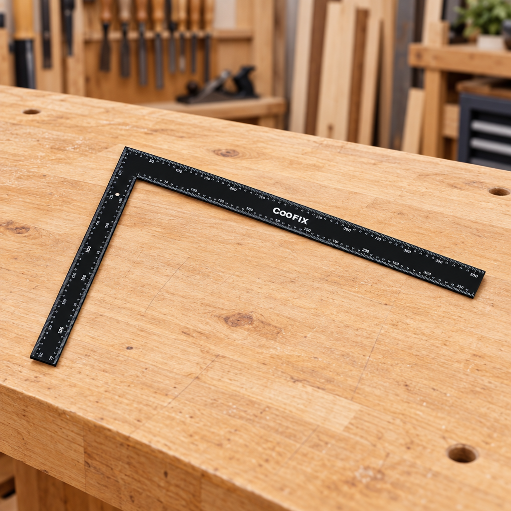 Coofix framing square on a workbench