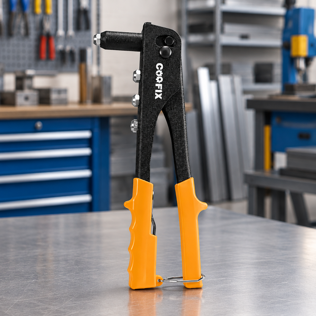 Coofix hand riveter on a workbench