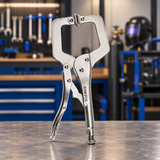 Coofix locking C-clamp on a workshop table