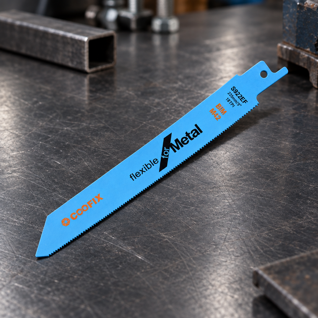 Coofix metal-cutting blade on a steel workbench
