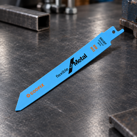 Coofix metal-cutting blade on a steel workbench