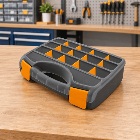 Coofix portable organizer on a workshop table