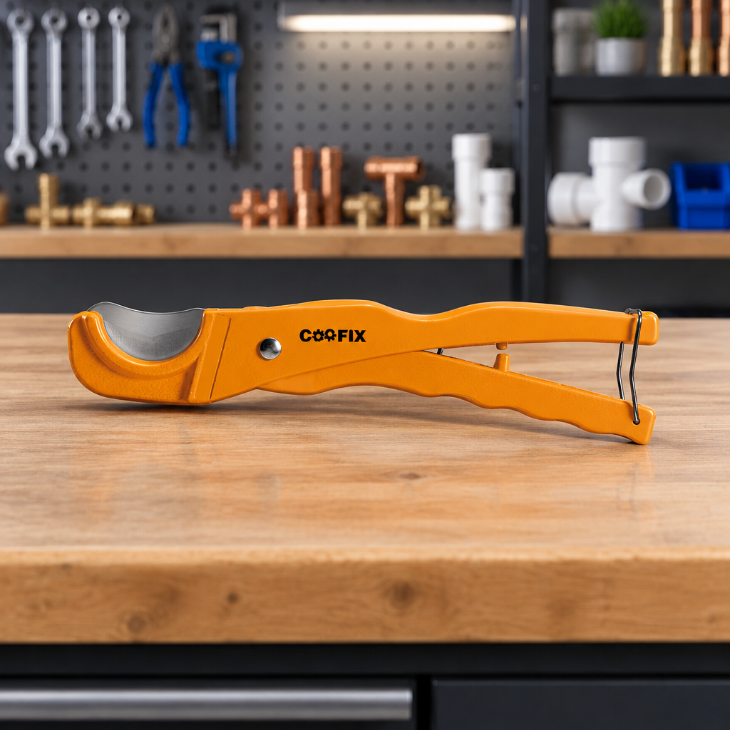 Coofix PVC pipe cutter on a workshop bench