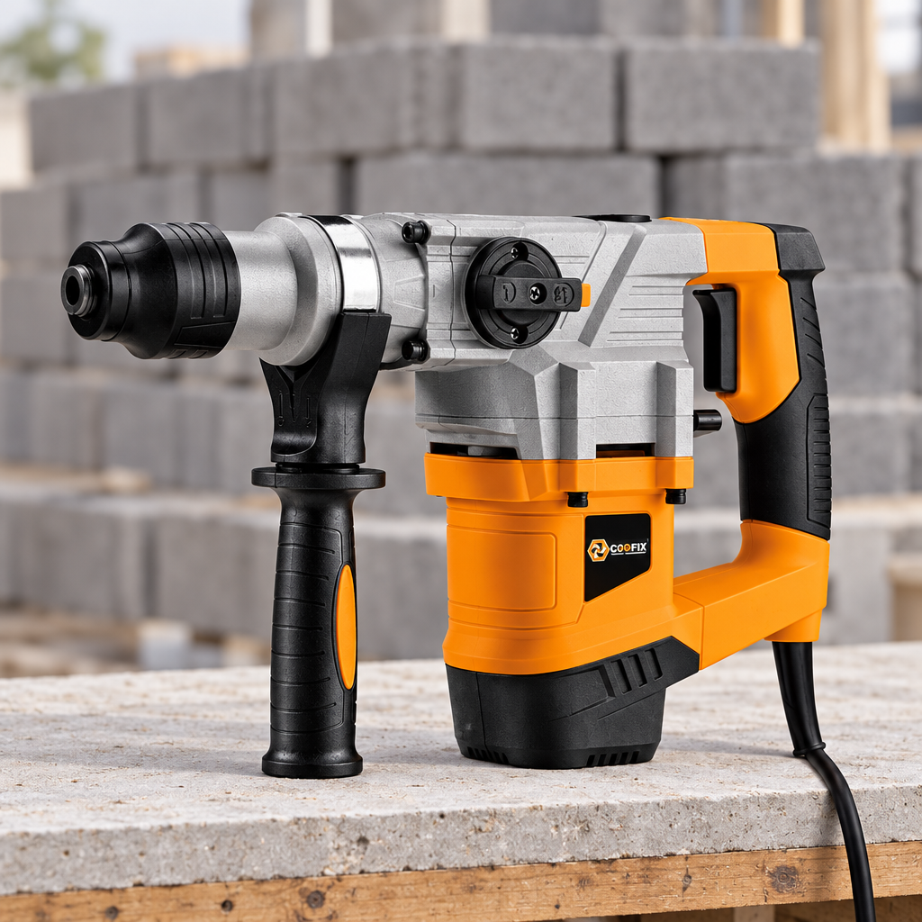 Coofix rotary hammer on a workbench