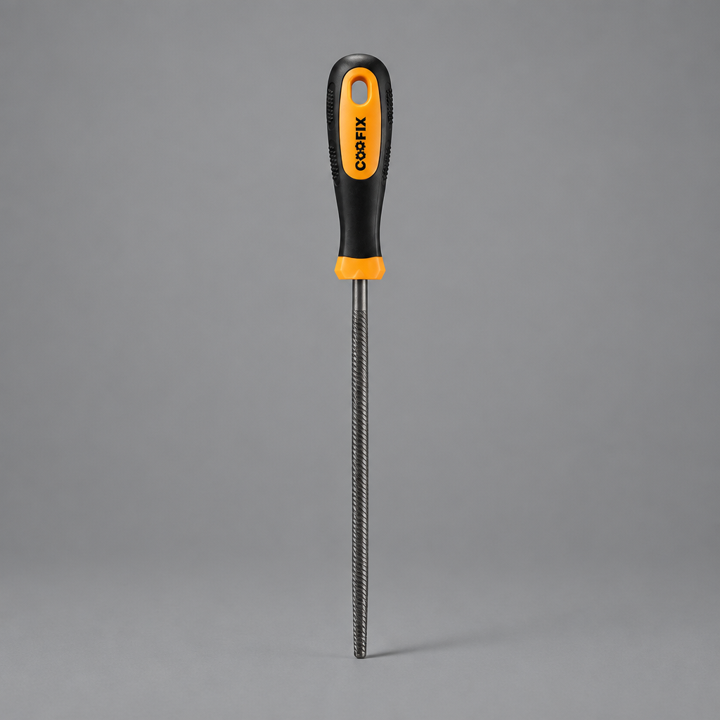 Coofix round steel file on grey
