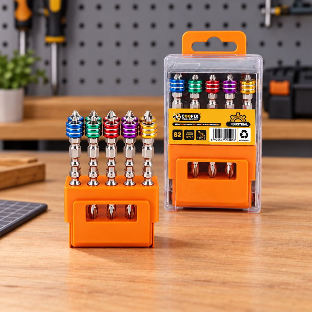 Coofix screwdriver-bit set on a workbench