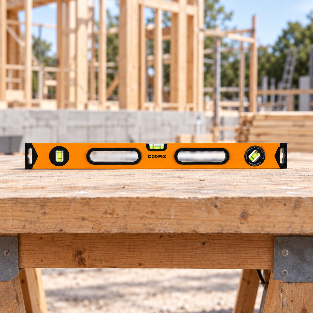 Coofix spirit level on a workbench