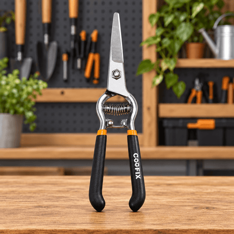 Coofix straight-blade pruning shears on a workshop table