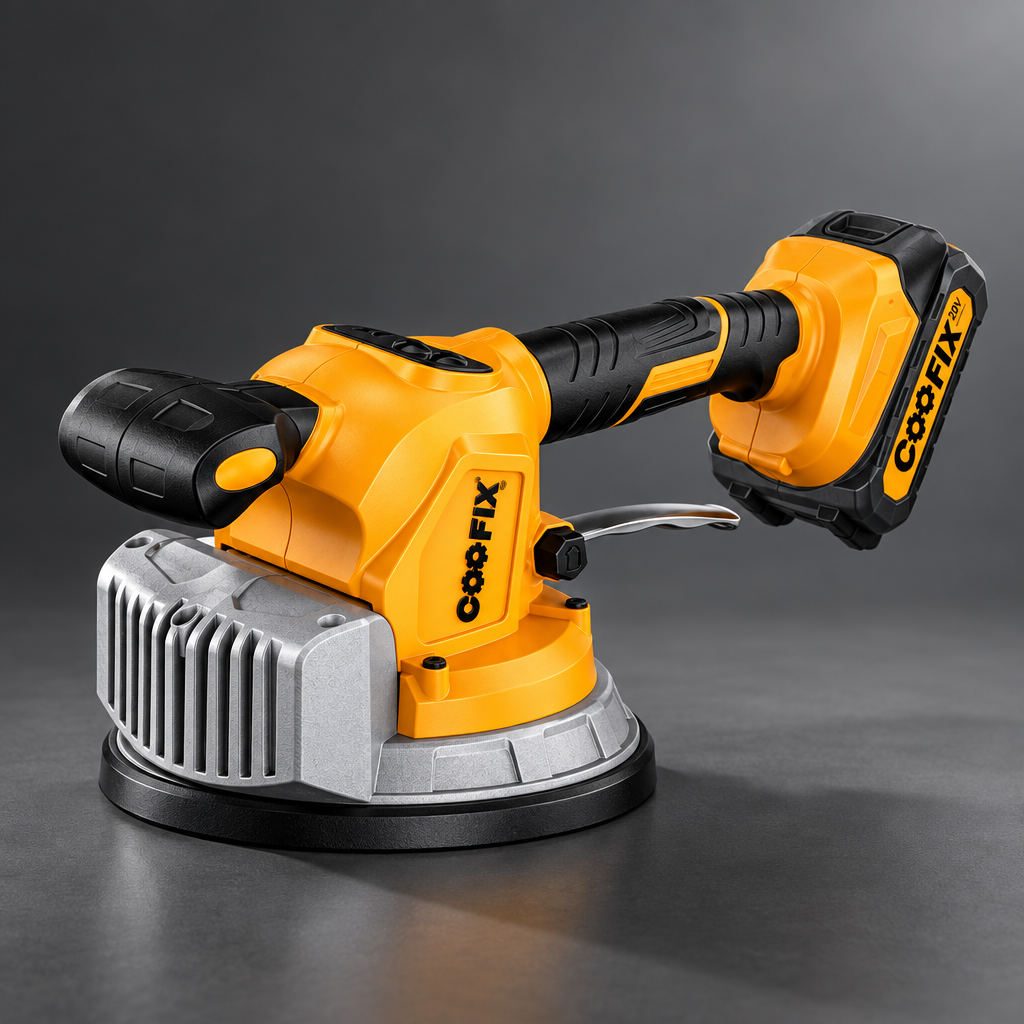 Coofix tile vibrator on a cinematic grey background