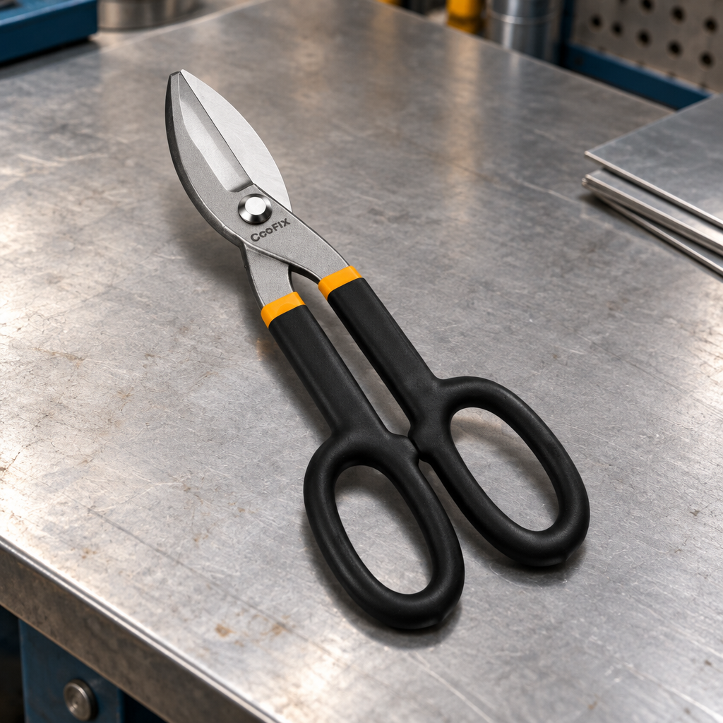 Coofix tin snips on a workbench
