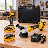 Coofix tool kit on a workbench with a plain, unmarked toolbox