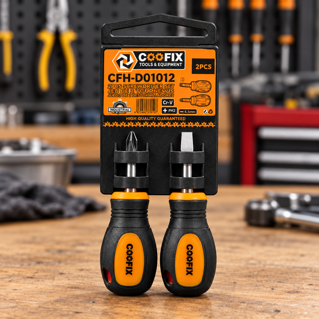 Coofix two-piece screwdriver pack on a workbench